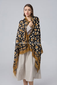 Leopard Print Heart Foiled Frayed Scarf
