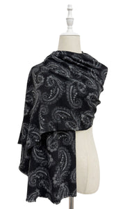 Intricate Paisley Print Wool Frayed Scarf