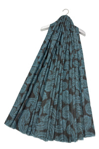 Intricate Paisley Print Wool Frayed Scarf