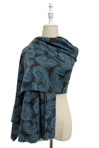 Intricate Paisley Print Wool Frayed Scarf