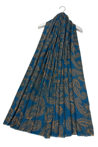 Intricate Paisley Print Wool Frayed Scarf