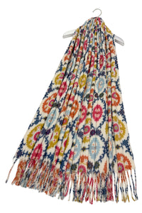 Boho Medallion Print Wool Tassel Scarf
