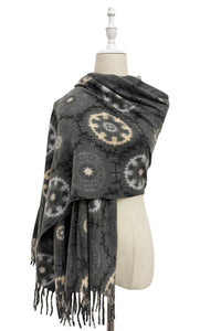 Boho Medallion Print Wool Tassel Scarf