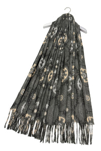 Boho Medallion Print Wool Tassel Scarf