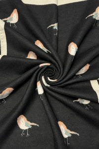 Robin Bird Print Wool Frayed Scarf