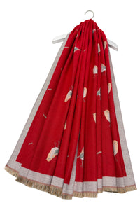 Robin Bird Print Wool Frayed Scarf