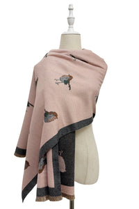 Robin Bird Print Wool Frayed Scarf