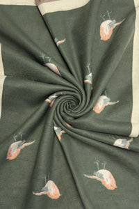 Robin Bird Print Wool Frayed Scarf