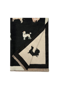 Mixed Dog Print Wool Frayed Scarf