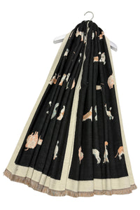 Mixed Dog Print Wool Frayed Scarf