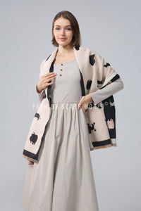 Mixed Dog Print Wool Frayed Scarf