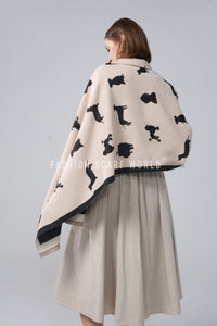 Mixed Dog Print Wool Frayed Scarf