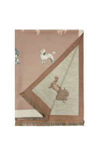 Mixed Dog Print Wool Frayed Scarf