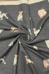 Mixed Dog Print Wool Frayed Scarf