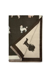 Mixed Dog Print Wool Frayed Scarf