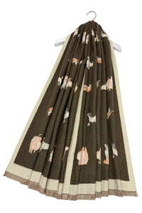 Mixed Dog Print Wool Frayed Scarf
