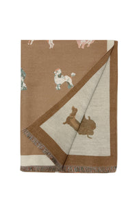Mixed Dog Print Wool Frayed Scarf