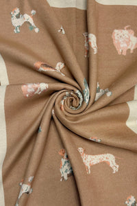 Mixed Dog Print Wool Frayed Scarf