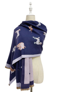 Mixed Dog Print Wool Frayed Scarf