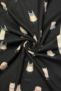 Owl Print Wool Frayed Scarf
