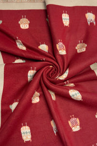 Owl Print Wool Frayed Scarf