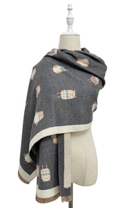 Owl Print Wool Frayed Scarf