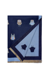 Owl Print Wool Frayed Scarf
