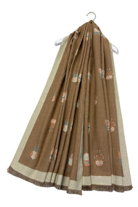 Owl Print Wool Frayed Scarf