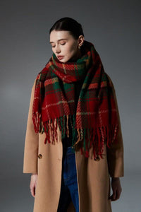 Tartan Check Wool Tassel Scarf