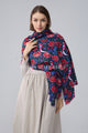 Colourful Bird & Floral Print Wool Frayed Scarf