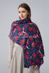 Colourful Bird & Floral Print Wool Frayed Scarf