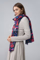 Colourful Bird & Floral Print Wool Frayed Scarf