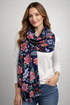 Ethnic Floral Print Wool Frayed Scarf