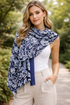 Decorative Leaf Floral Print Wool Frayed Scarf