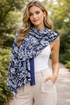 Decorative Leaf Floral Print Wool Frayed Scarf