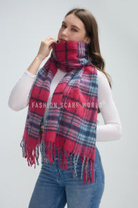 Silver Glitter Check Tassel Scarf