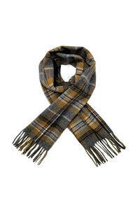 Multi Check Print 100% Wool Tassel Scarf