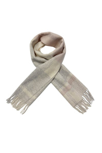 Multi Check Print 100% Wool Tassel Scarf