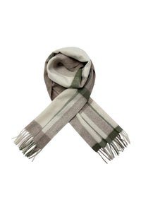 Multi Check Print 100% Wool Tassel Scarf