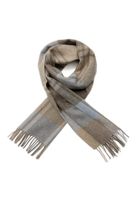 Multi Check Print 100% Wool Tassel Scarf