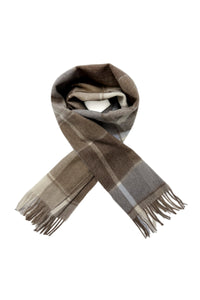 Multi Check Print 100% Wool Tassel Scarf