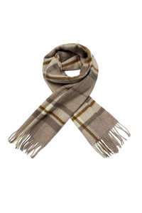 Multi Check Print 100% Wool Tassel Scarf