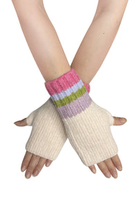 Rainbow Stripe Wool Hat, Scarf & Fingerless Glove Set