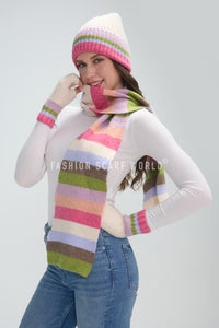 Rainbow Stripe Wool Hat, Scarf & Fingerless Glove Set