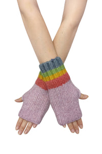 Rainbow Stripe Wool Hat, Scarf & Fingerless Glove Set