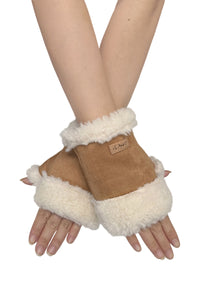Faux Suede & Shearling Fingerless Gloves