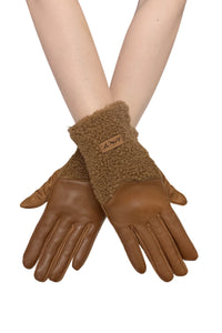 Faux Leather & Shearling Chevron Style Gloves