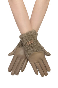 Faux Leather & Shearling Chevron Style Gloves