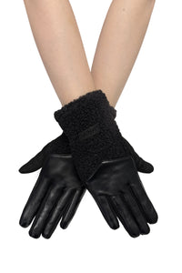 Faux Leather & Shearling Chevron Style Gloves