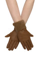 Faux Leather & Shearling Trim Gloves